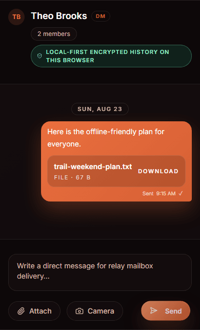 EmberChamber beta web interface showing a conversation after a message has been sent